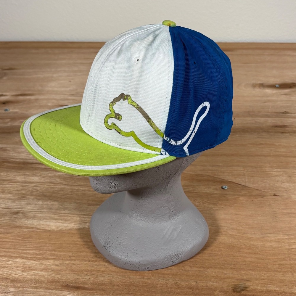 Puma 110 One Ten Flexfit Tech Snapback Hat Blue White Lime Green One Size